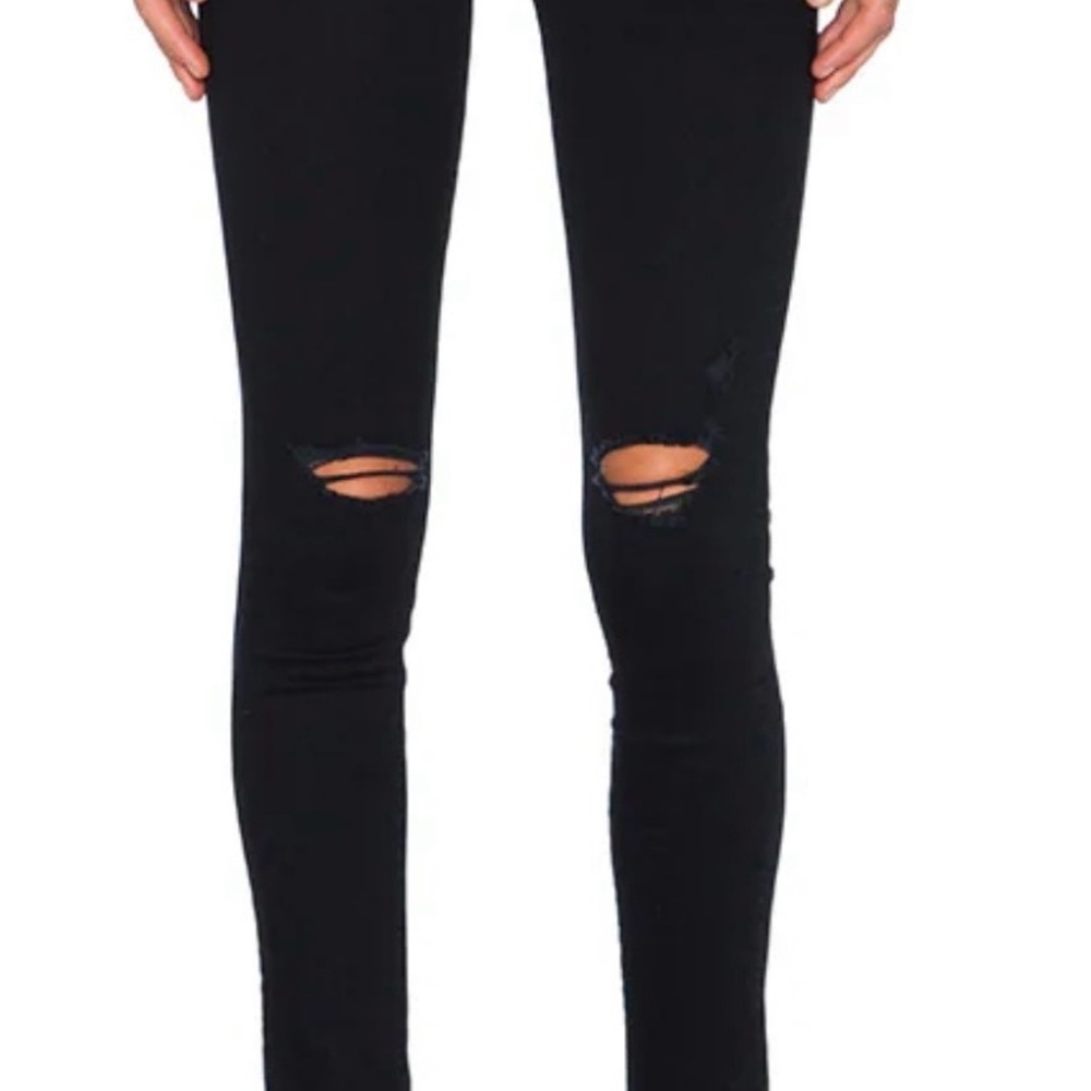 MOTHER Looker Ankle Fray Skinny Jeans Black Distressed 27